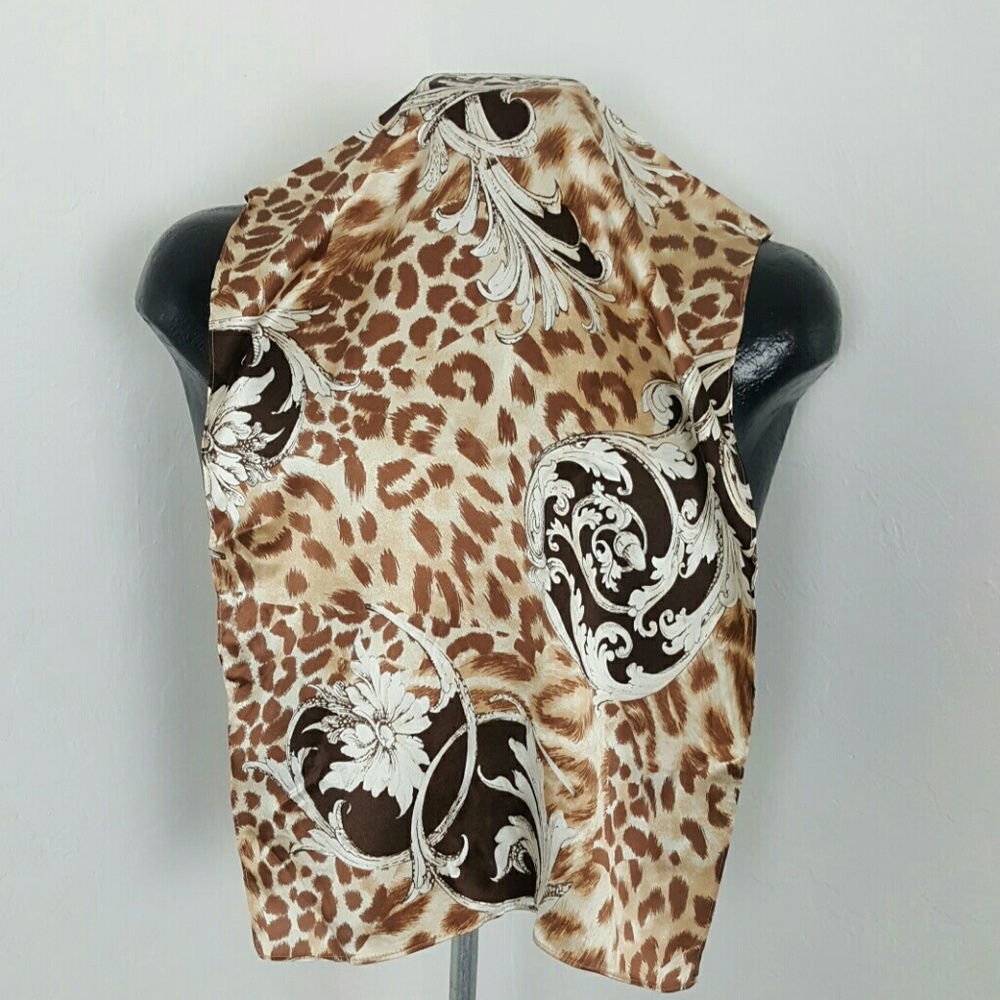 St John Silk Animal Print Floral Scarf Women Luxury
